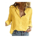 Blusa Casual Largo Manga Larga Para Dama Amarillo