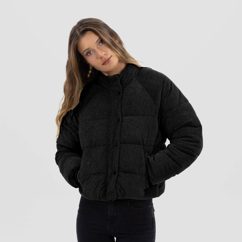 Parka Acolchada Cotelé Negra Mujer Raindoor