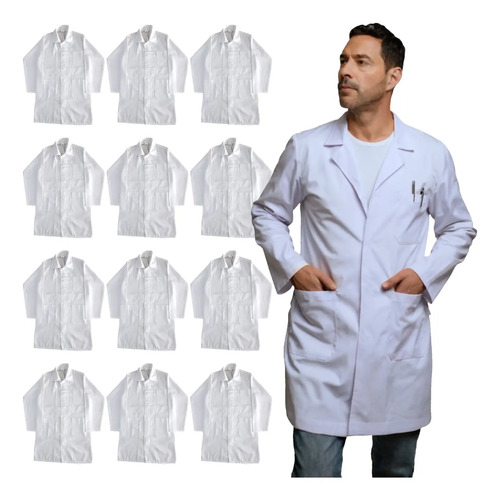 12 Batas De Laboratorio Unisex Gabardina Algodón 28 A 42
