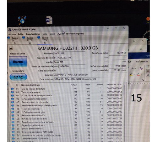 Disco Rigido Samsung Pc Dvr Hdd 320gb, Crystal Disk Bueno 15