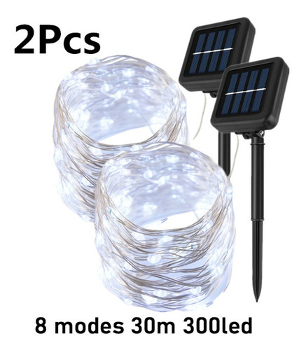 2 Pcs 8 Modos 30m Outdoor Lâmpada Solar Corda Luzes 300 Leds
