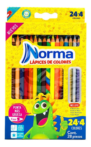 Lapices De Colores Norma Original Pinturas Punta Gruesa 24+4