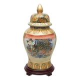 Tarro De Templo De Porcelana Con Diseño De Pavo Real Satsuma