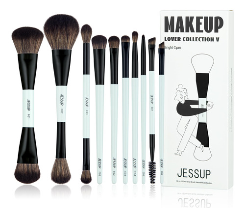 Jessup Juego De Brochas De Maquillaje, 10 Piezas, Doble Cara