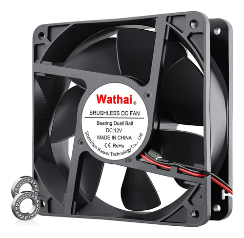 Wathai 120 Mm X 120 X 38 Mm 12 V 2 Pines Doble Bola 12 Cm Ve