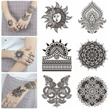 20 Sheets Black Mandala Temporary Tattoo, Rose Henna Flowe