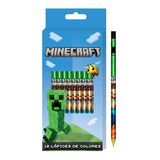 Set 12 Lapices De Colores Minecraft Con Estuche Original! 
