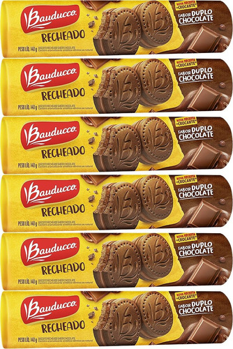 Biscoito Recheados Duplo Chocolate 140g Bauducco Kit 6 Pctes
