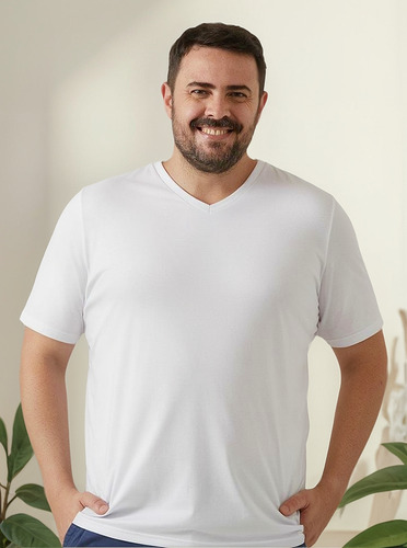 Camiseta Gola V Masculina Plus Size Malwee Original Algodão