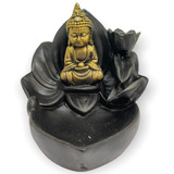 Incensário Cascata Flor Grande Buda Tibetano Dourado E Preto