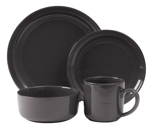 Set De Vajilla Platos Cerámica Negro 16 Pz