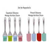 Pincel Y Espátula Set X2 Silicona Mango Acrilico Reposteria