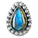 Anillo Plata 925 Labradorita Azul Cabujon 100% Natural N15