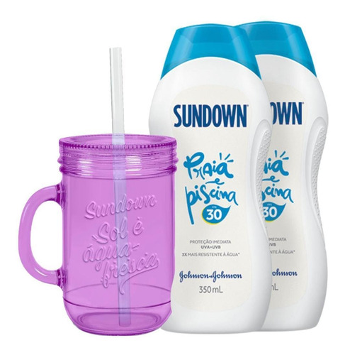 Kit Com 2 Protetor Solar Sundown Praia E Piscina Fps 30 350ml + Brinde Copo Lilas