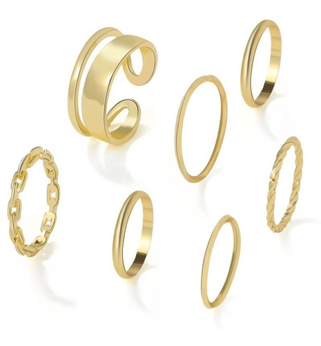 Juego De 7 Piezas De Anillos Estilo Geometria Simple Set