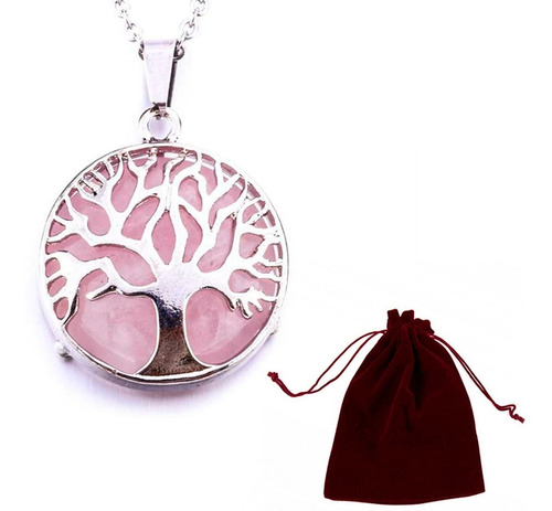 Collar Cuarzo Rosa Arbol De Vida Yoga Chakras Con Cadena