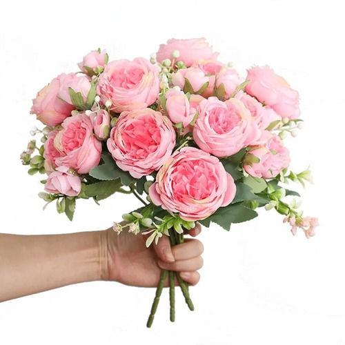 3 Ramo Flores Artificial Peonias Artificiales Flor Ramo Rosa | Meses sin interés