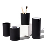 Juego De Accesorios De Baño En Negro Mate Elegante 4 Piezas