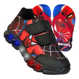 Kit Tênis Masculino Infantil De Led Homem Aranha + Chinelo