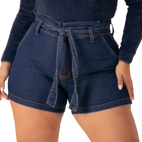 Short Jeans Plus Size Barra Feita Com Cinto Jeans Estiloso