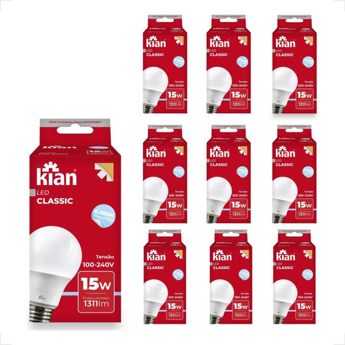 Kit 10 Lampada Led 15w 6500k Branca Fria Bivol Promoção Kian