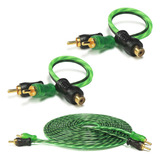 Kit 1 Cabo Rca 5m + 2y Serie 200 Pro Injetado Verde 4mm Som