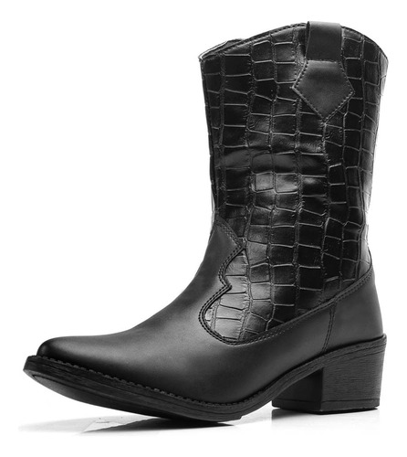 Bota Feminina Botina Texana Preta Country Confortável