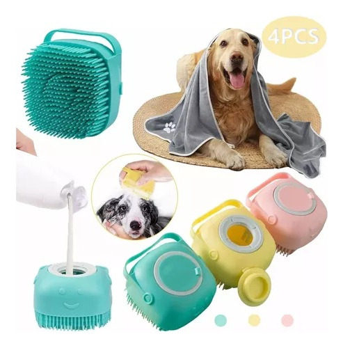 Cepillo De Baño Para Mascotas 3pcs Y Toalla De Fibra 1pcs