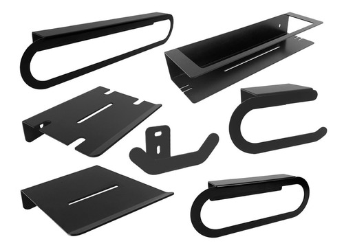 Set De Accesorios De Baño Acero Inoxidable Negro X 7 Piezas 