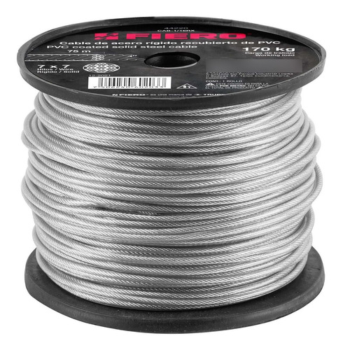 Cable De Acero 1/16' Rígido 7x7 Recubierto Pvc, Carrete 75 M