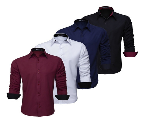 Kit 4 Camisas Social Masculina Slim Blusa Longa Atacado Lisa