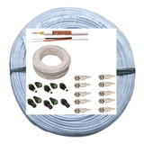 Kit Cabo Coaxial Bipolar 4mm 50m 80% Br + 20 Conectores Cftv