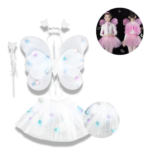 Kit Asa Borboleta Varinha Asa Fantasia Brilho Carnaval Led