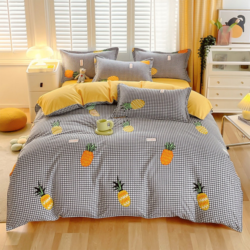 4pzs Doble 150x200cm Ropa Cama Algodón Grande Patrón Piña 