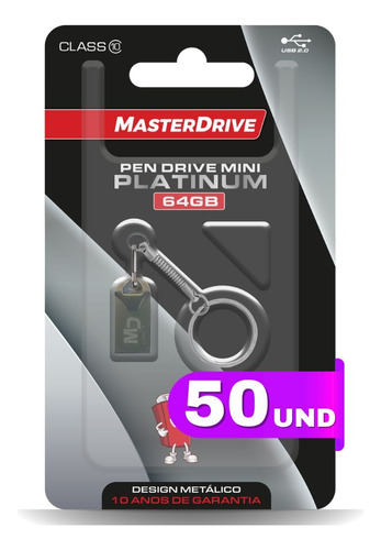 Kit 50 Mini Pendrive 64gb 2.0 Masterdrive Platinum Atacado