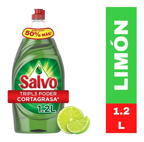 Lavatrastes Para Lavavajillas Salvo Triple Poder Limón Líquido En Botella 1200 ml