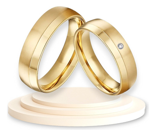 2 Anillos Dorados Plateados Zirconia Aniversario De Amor