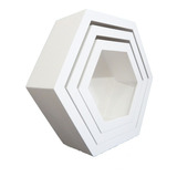 Trio De Nicho Colmeia Sextavado Hexagonal Branco Mdf Fundo