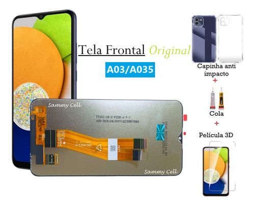 Tela Frontal Original A03 / A035+ Capinha+ Pelicula 3d+cola