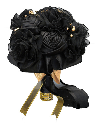 Ramo Xv Años Rosas Negro Moderno  Novia +flores  Oro