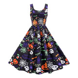 Vestido De Cóctel Vintage Con Calavera De Azúcar Para Mujer