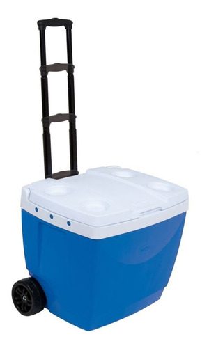 Caixa Térmica Azul Com Rodinhas E Porta Copos 42 Litros