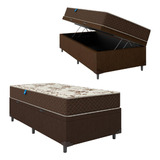 Cama Box Baú Solteiro Colchão D33 Marquês 88x188x60cm Marrom