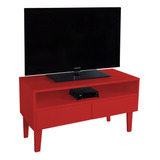 Rack Tv Bancada Nicho Gavetas Quarto Aparador Vermelho Laca