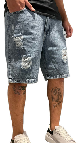 Bemuda Mom Jean Roturas Nevada Azul Hombre Denim