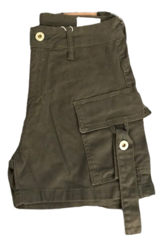 Short Feminino Cargo Em Brim Cintura Alta Empina Bumbum