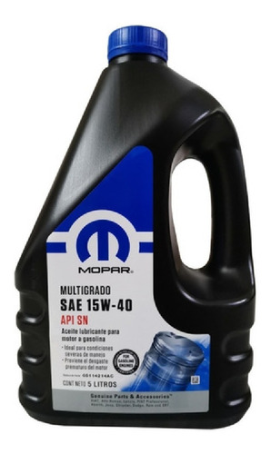 Aceite Motor 15w40 Multigrado Mopar Api Sn 5 Lts