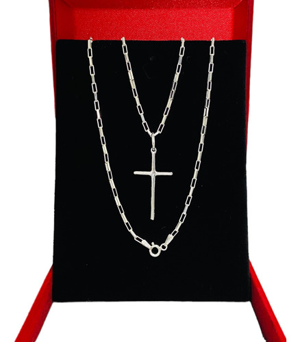 Corrente Cordão Prata 925 + Pingente Cruz Crucifixo Palito