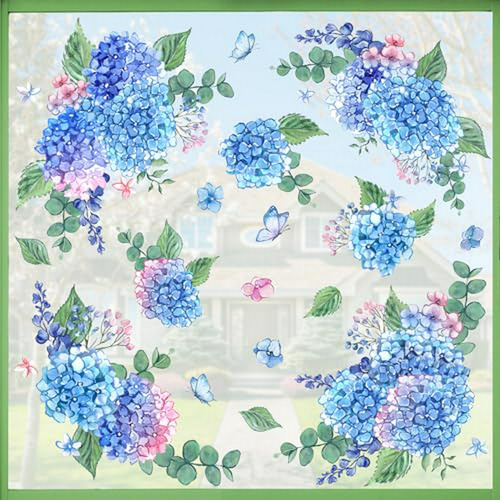 Adhesivos De Ventana De Flores De Hortensia Azul , Decoració