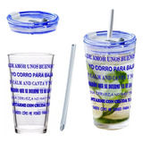 Vasos Vidrio Con Popote Tapa Cafe Bebidas Reutilizable Tazas